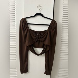 Brown Long Sleeve Crop Top